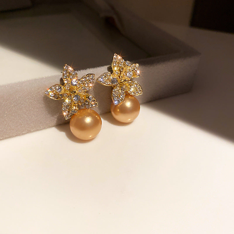 Chic Rhinestones Bowknot Pearl Pendant Earrings 6W6JER802