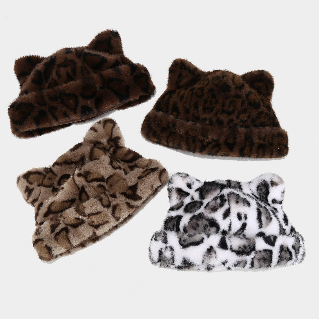 Retro Fluffy Leopard Cat Ears Warm Beanie Cap DP25G744