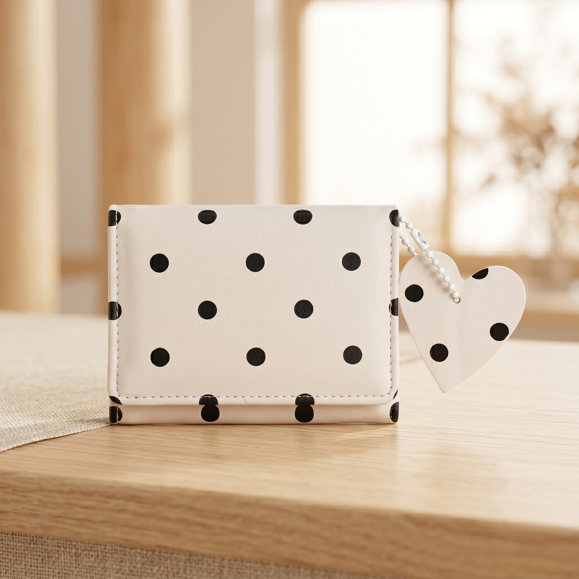 Minimalist Polka Dots Heart Charm Trifold Wallet 6S10BWB97