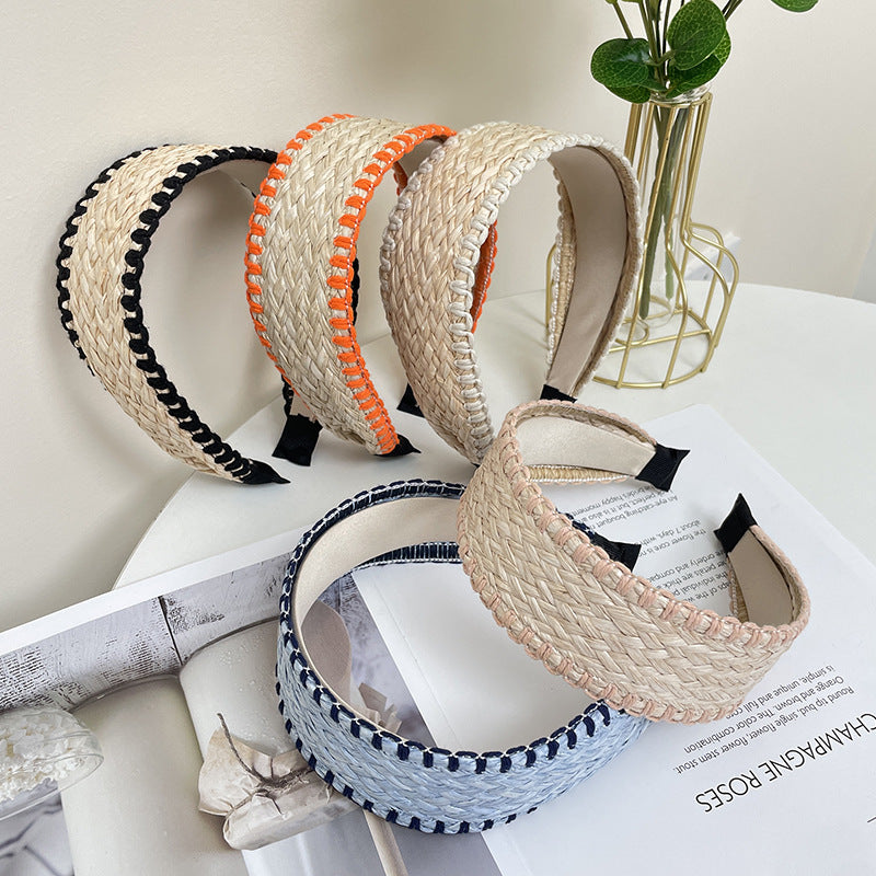 Bohemian Straw Color Block Wide Headbands DP25B882