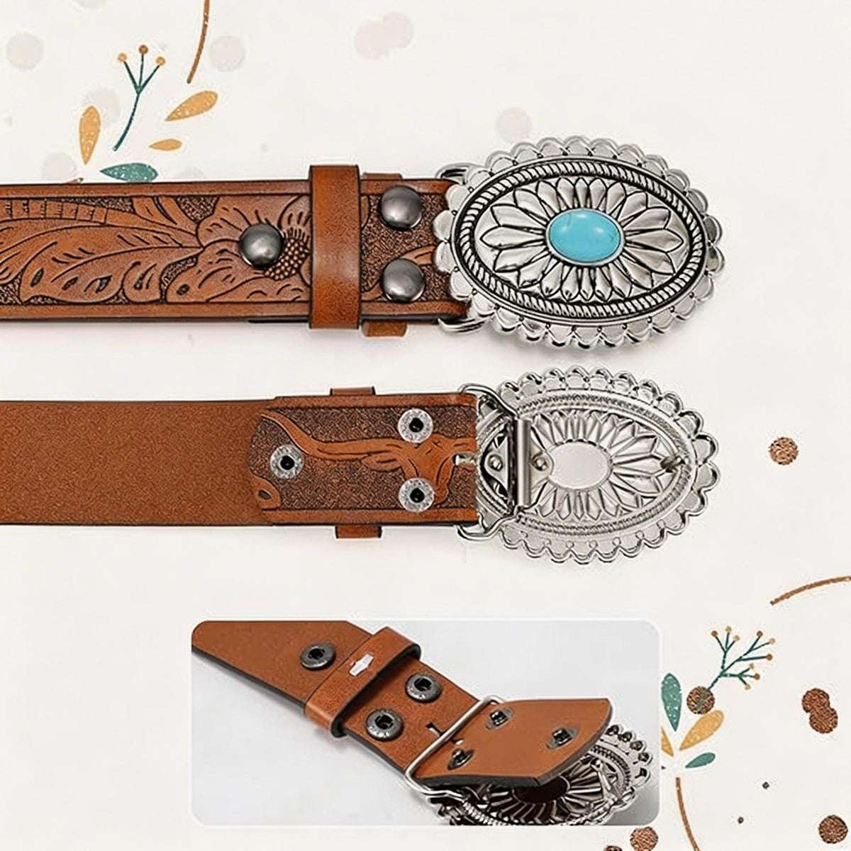 Vintage Western Turquoise Oval Buckle Belt 6W6JBT224