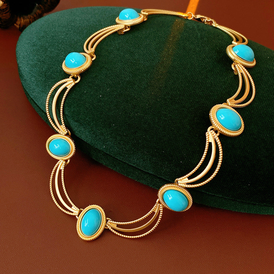 Vintage Gold Plated Oval Gemstone Choker Necklace 6W6JNC940