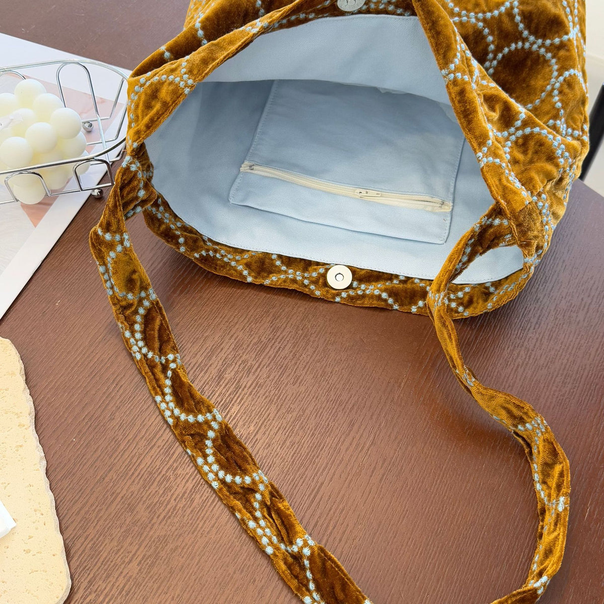 Embroidered Velvet Tambourine Shoulder Bag - DippedShop Wholesale - #1475
