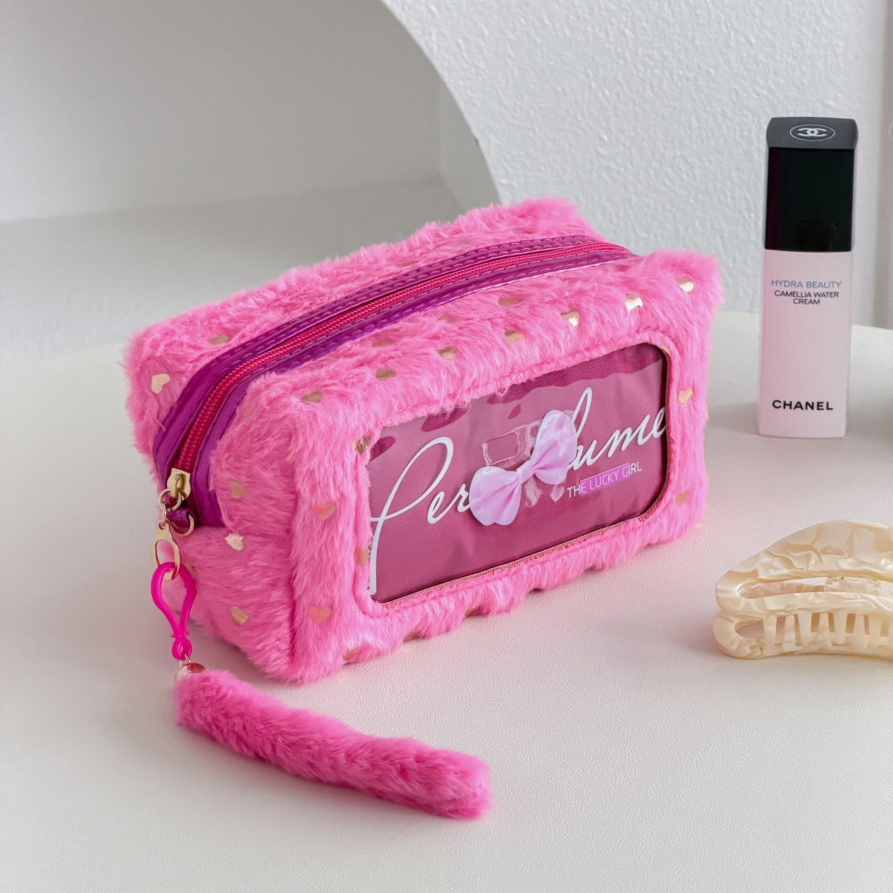 Cute Heart Print Plush Cosmetic Bag 6S5CO110