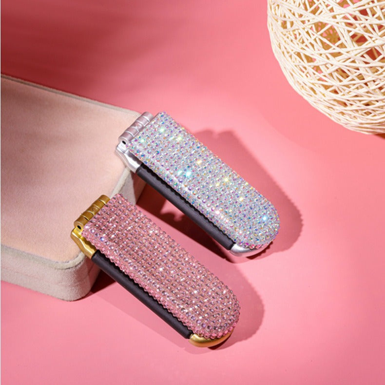Mini Rhinestone Folding Hair Brush with Mirror 6C5CB163