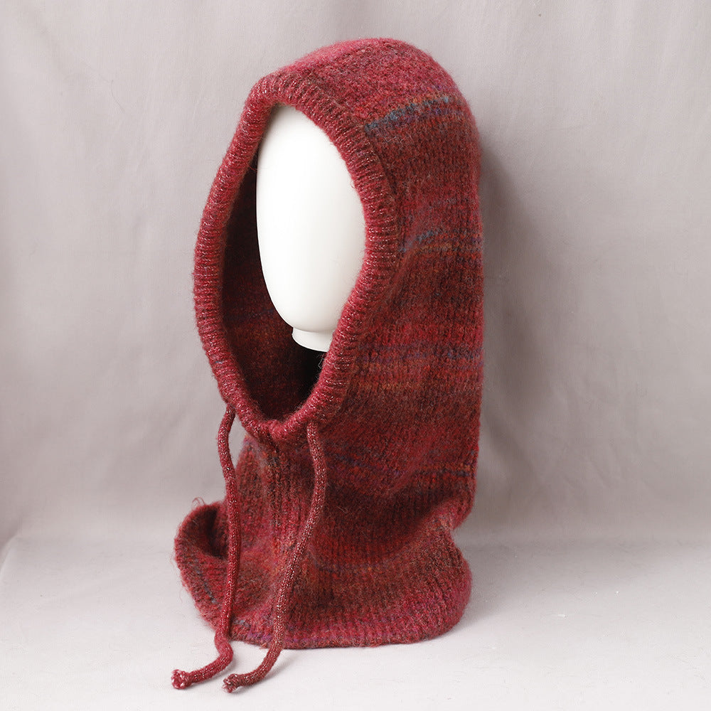 Vintage Striped Knitted Hooded Scarf Hat 6W6HAT702