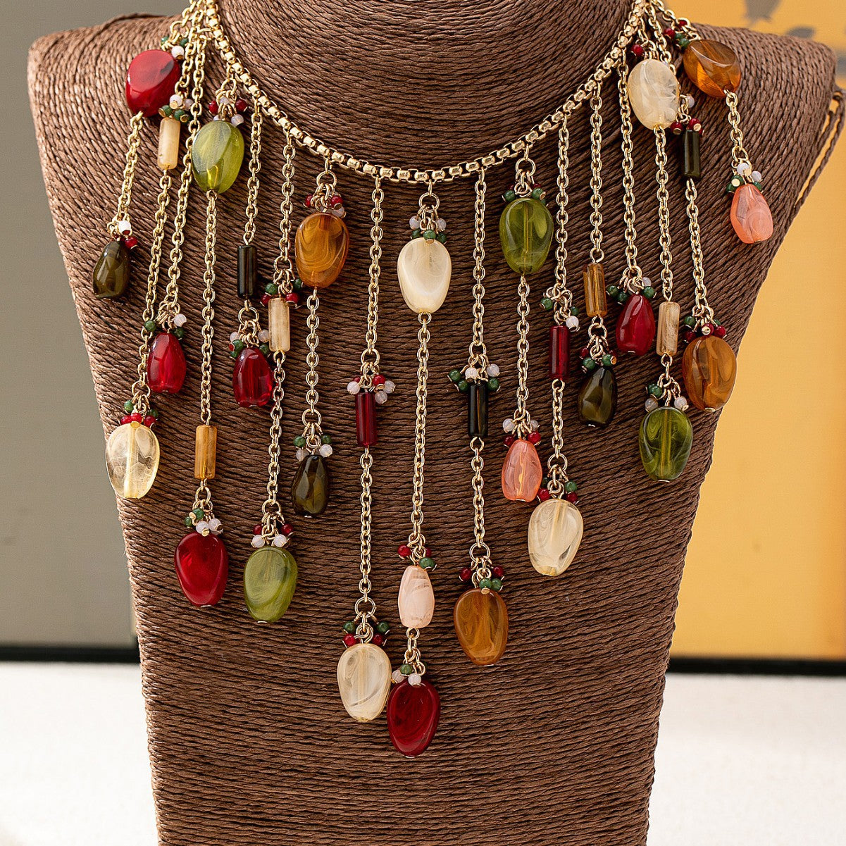 Stylish Gold Plated Beaded Tassel Choker Necklace 6W6JNC616