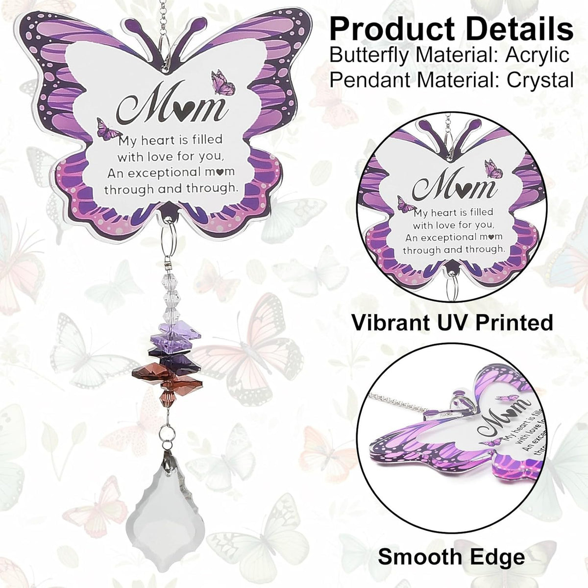 Colorful Butterfly Crystal Bead Wind Chime Suncatcher 6H7HLS215