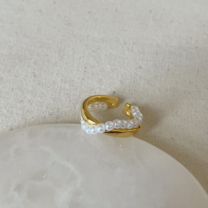 Open Pearl Rhinestone Ring - DippedShop Wholesale - #1875