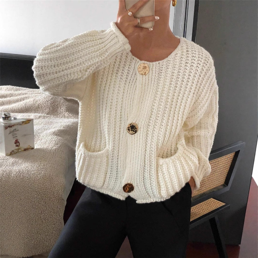 Round Neck Loose Long Sleeve Knit Cardigan DP25F712