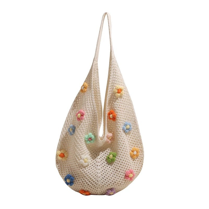 French Floral Large Capacity Knit Shoulder Bag 6W10BBG1762