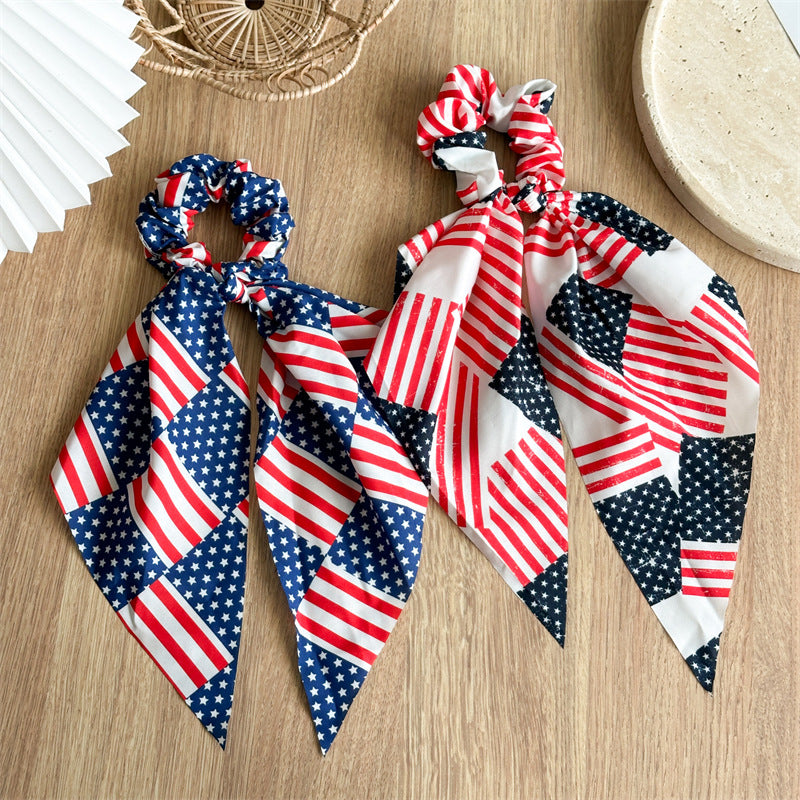 American Flag Bowknot Stretchy Scrunchies Hair Tie 8BK6HSR23L