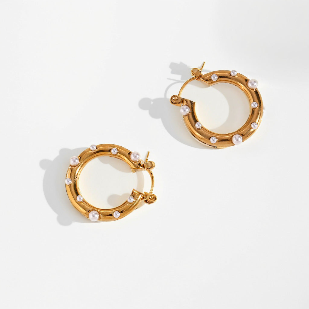 Rhinestone Pearl Hoop Earrings - DippedShop Wholesale - #8131