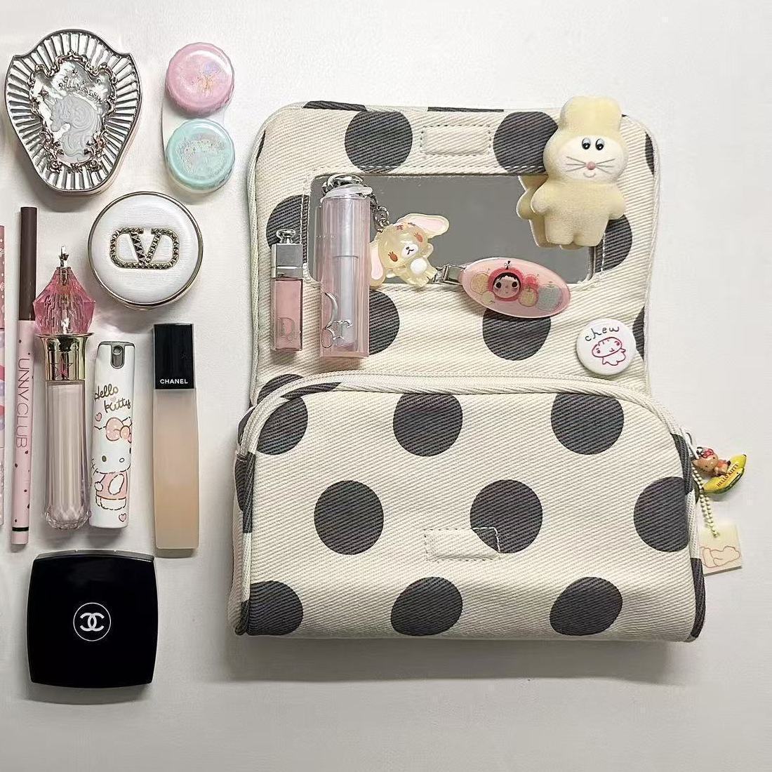 Cute Color Block Polka Dots Portable Makeup Bag MK2BW6S10BOB81