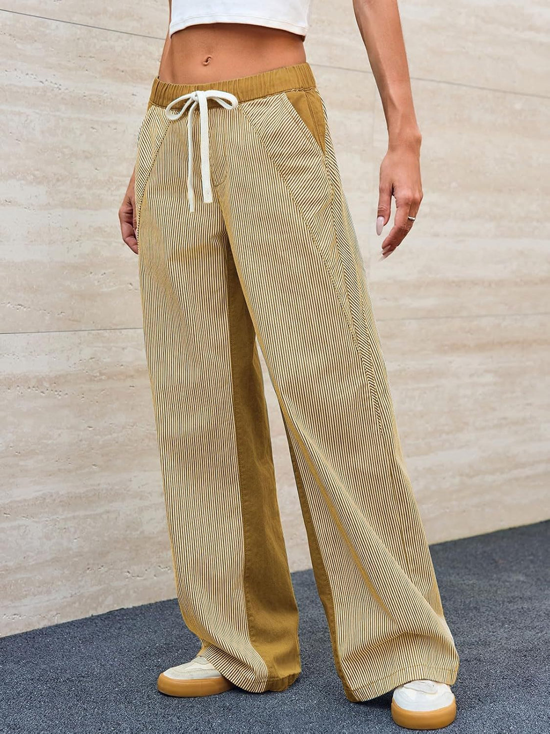 Simple Striped Color Block Wide Leg Pants DP25E468