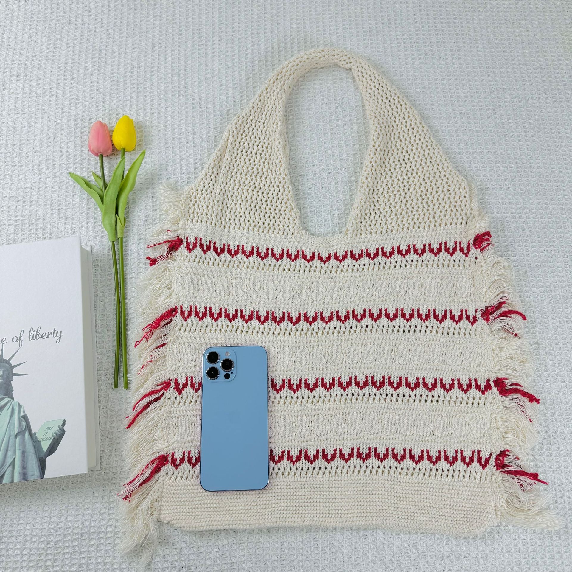 Color Block Tassel Beach Tote - DippedShop Wholesale - #5523