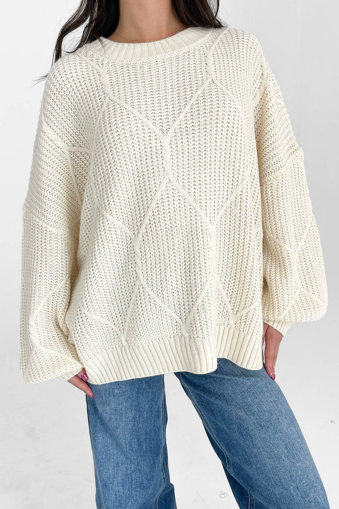 Solid Color Round Neck Lantern Sleeves Sweater DPT1415