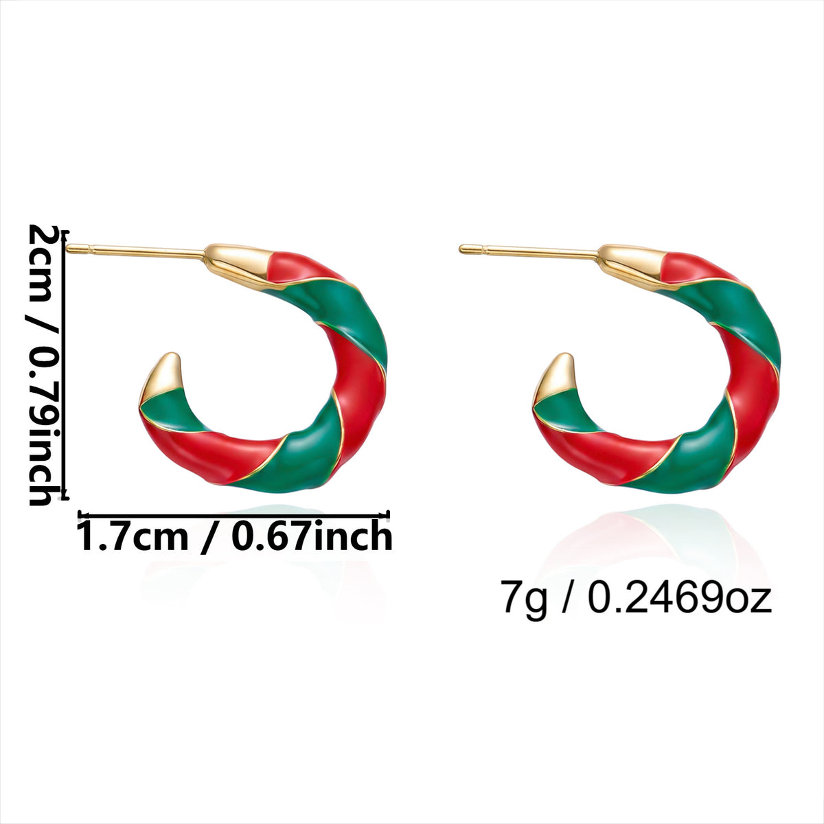 Chunky Half Circle Striped Xmas Stud Earrings 6W6JER687