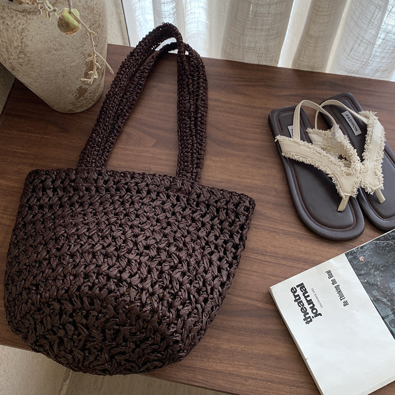 Minimalist Solid Color Hollow Straw Woven Handbag MK2BK6W10BBG11