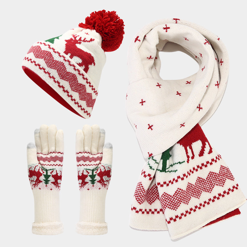 3PCS Christmas Moose Jacquard Hat & Scarf Sets DPHS0343