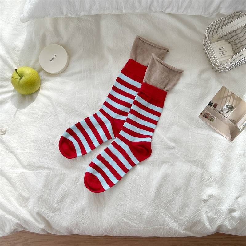 Trendy Striped Color Contrast Scrunch Socks 6W8FSO704