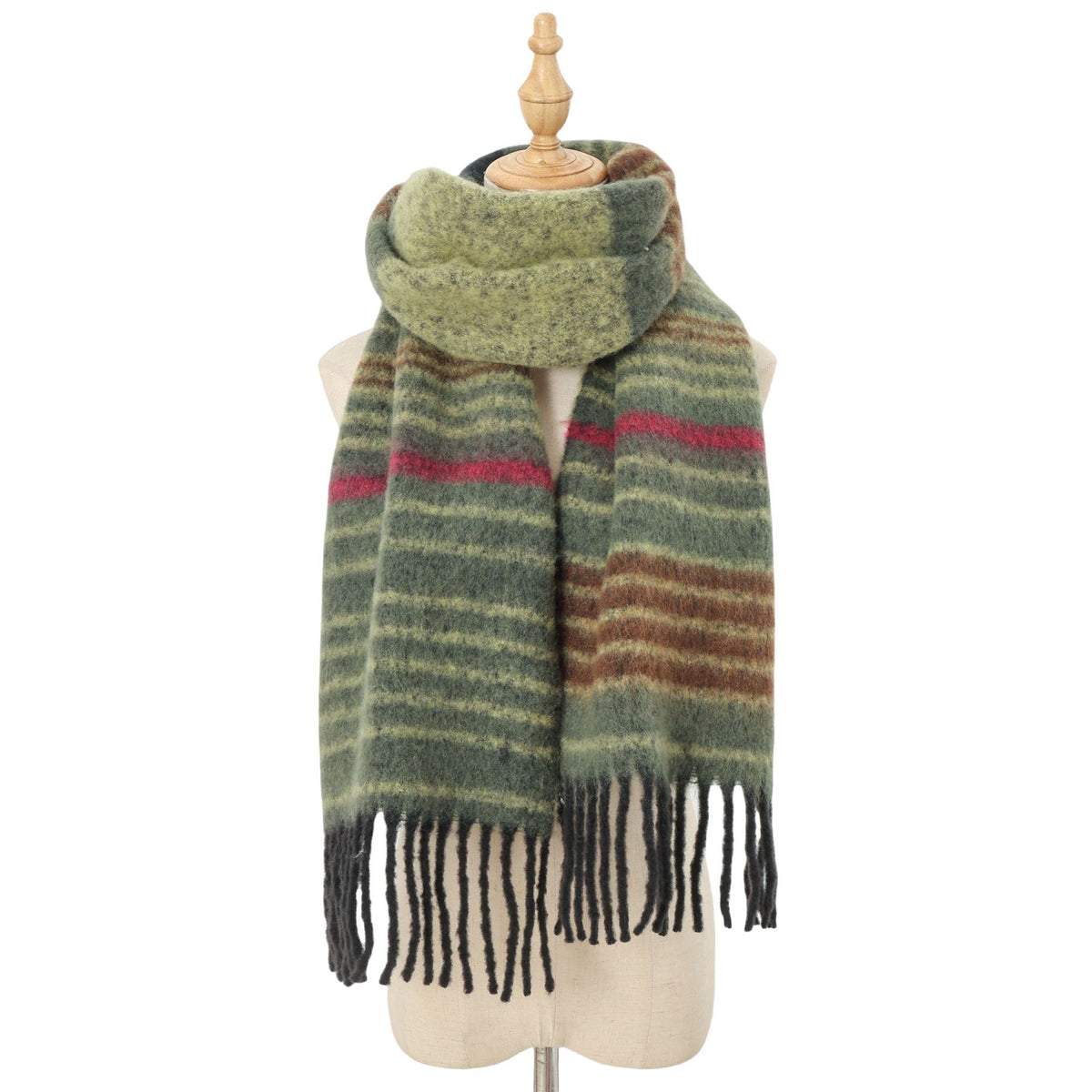 Striped Mohair Tassel Scarf - DippedShop Wholesale - #7619