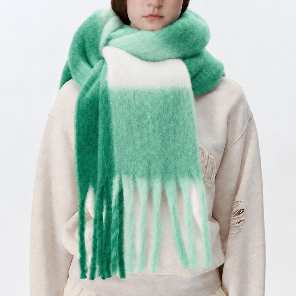Fluffy Colorblock Oversized Plaid Scarf - DippedShop Wholesale - #0563
