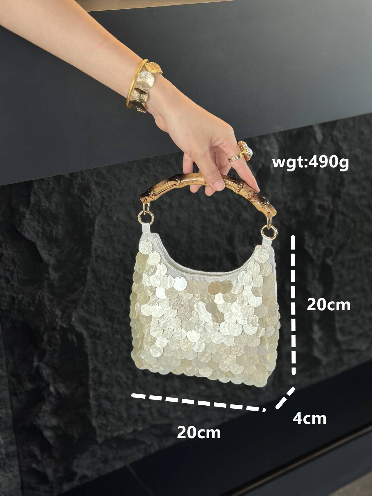 Trendy Shell Bamboo Handle Evening Handbag Bag 8BW6BBG417