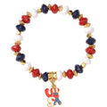 USA Flag Heart Pendant Beaded Chain Bracelet 8ZA6JBR306L