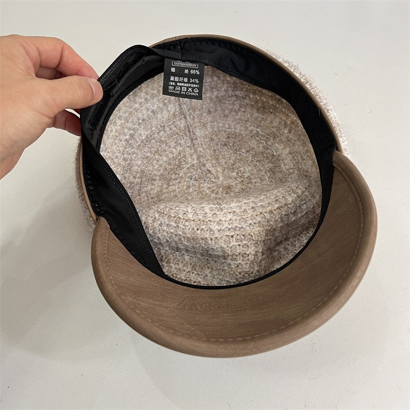 Leather Brim Knit Beret - DippedShop Wholesale - #0851