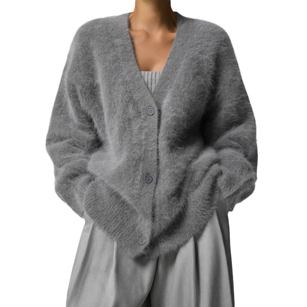 V-Neck Loose Mohair Cardigan - DippedShop Wholesale - #9779