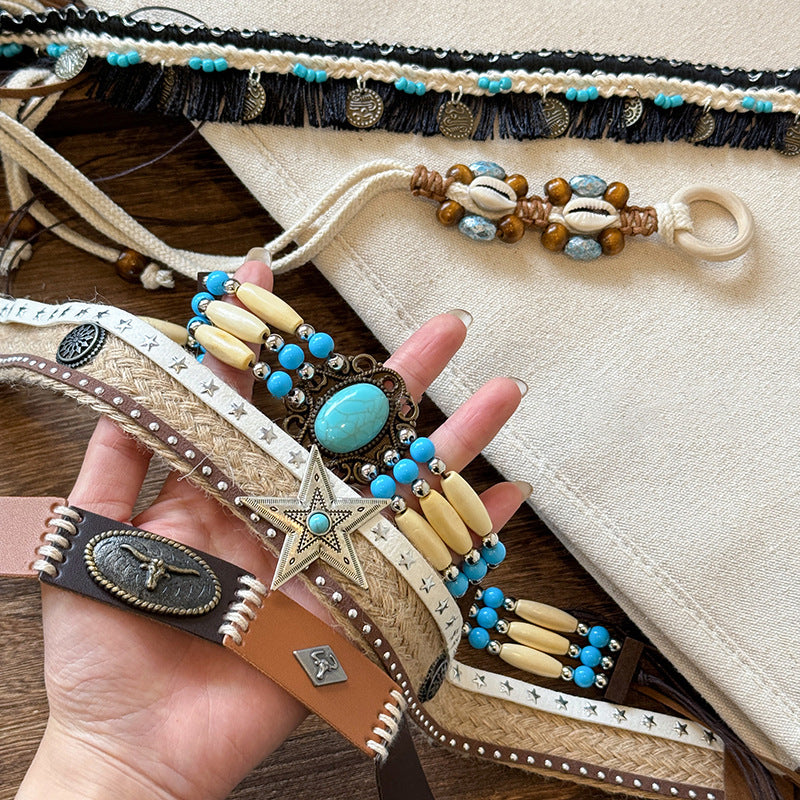 Boho Style Handmade Woven Bead Waist Belt 6W6JBT235