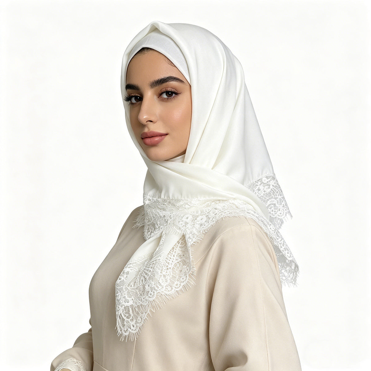 Elegant Solid Color Lace Trim Square Silk Scarf 6W6NSC223