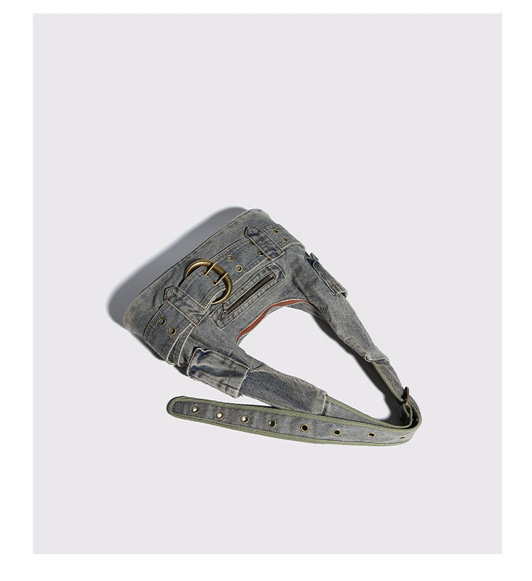 Punk Belt Buckle Washed Distressed Underarm Bag 6W10BBG1343