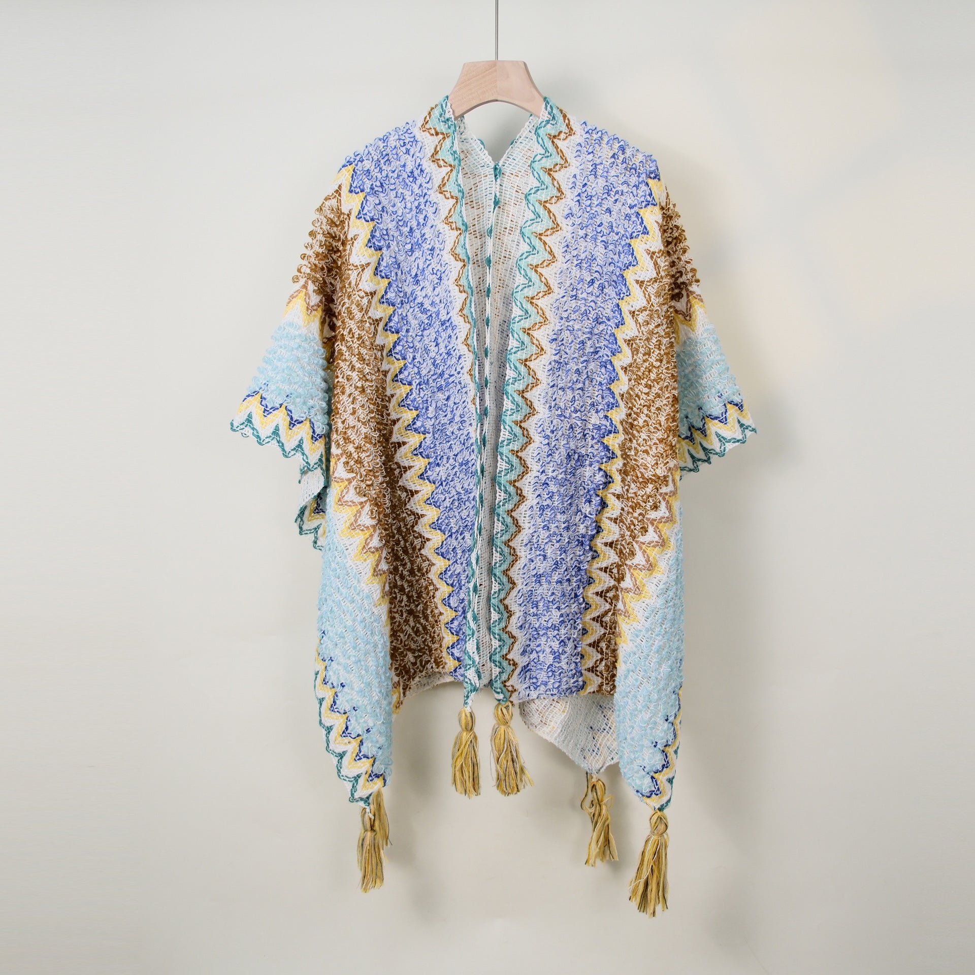Boho Tassel Wavy Texture Knit Shawl Wrap 6W6NSC48