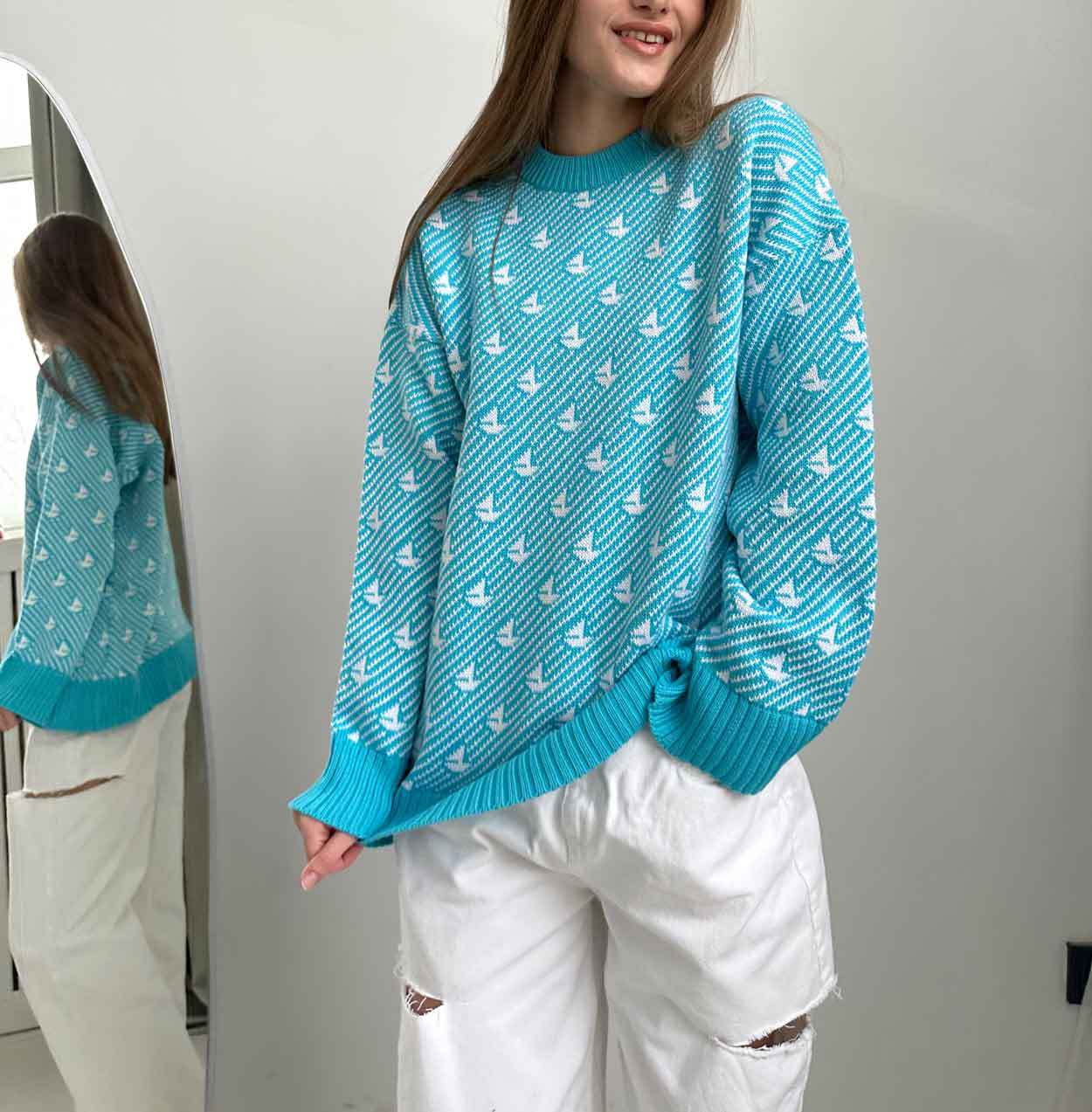 Print Contrast Loose Sweater - DippedShop Wholesale - #3235