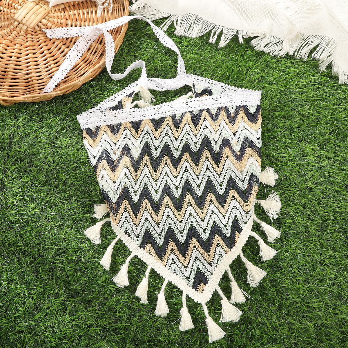 Trendy Colorful Striped Hollow Triangle Headscarf MK2BK6W6HHS17