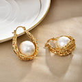 Trendy Pearl Gold Plated Geometric Hoop Earrings 6W6JER940