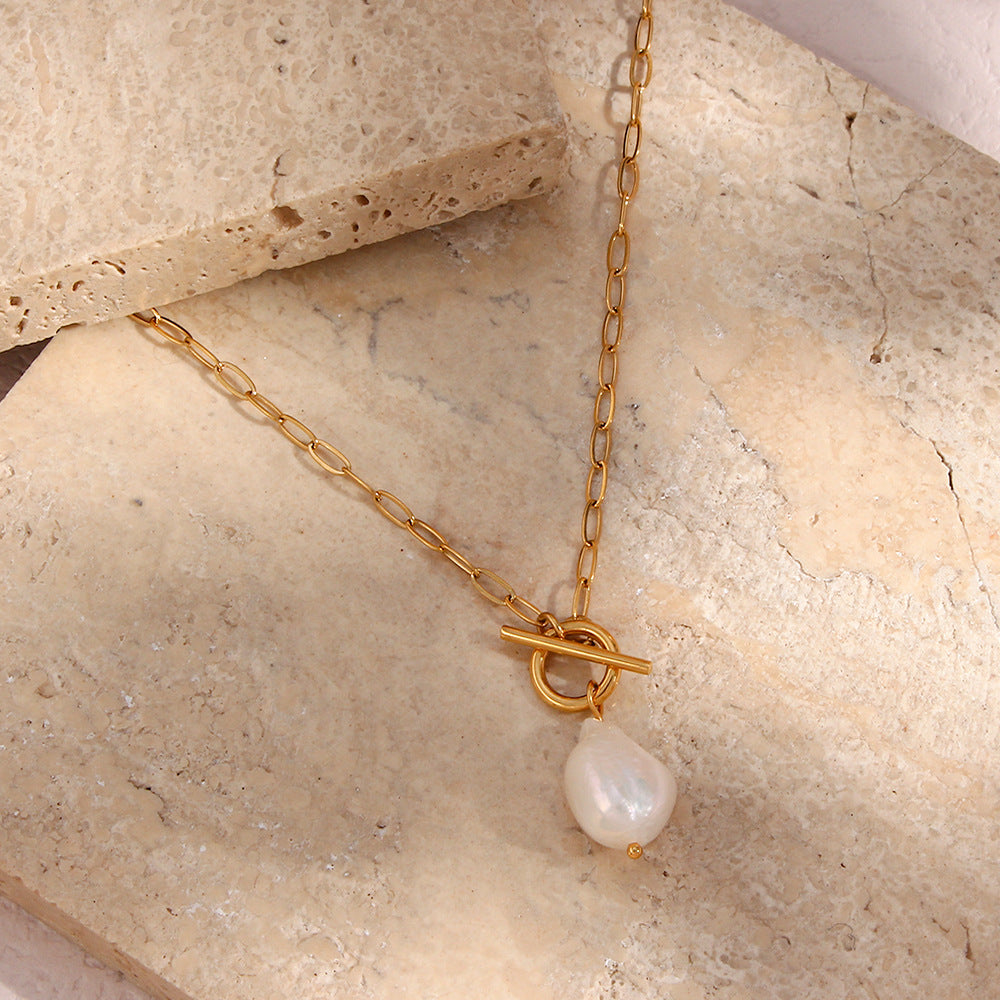 Baroque Pearl Gold Necklace - DippedShop Wholesale - #7235