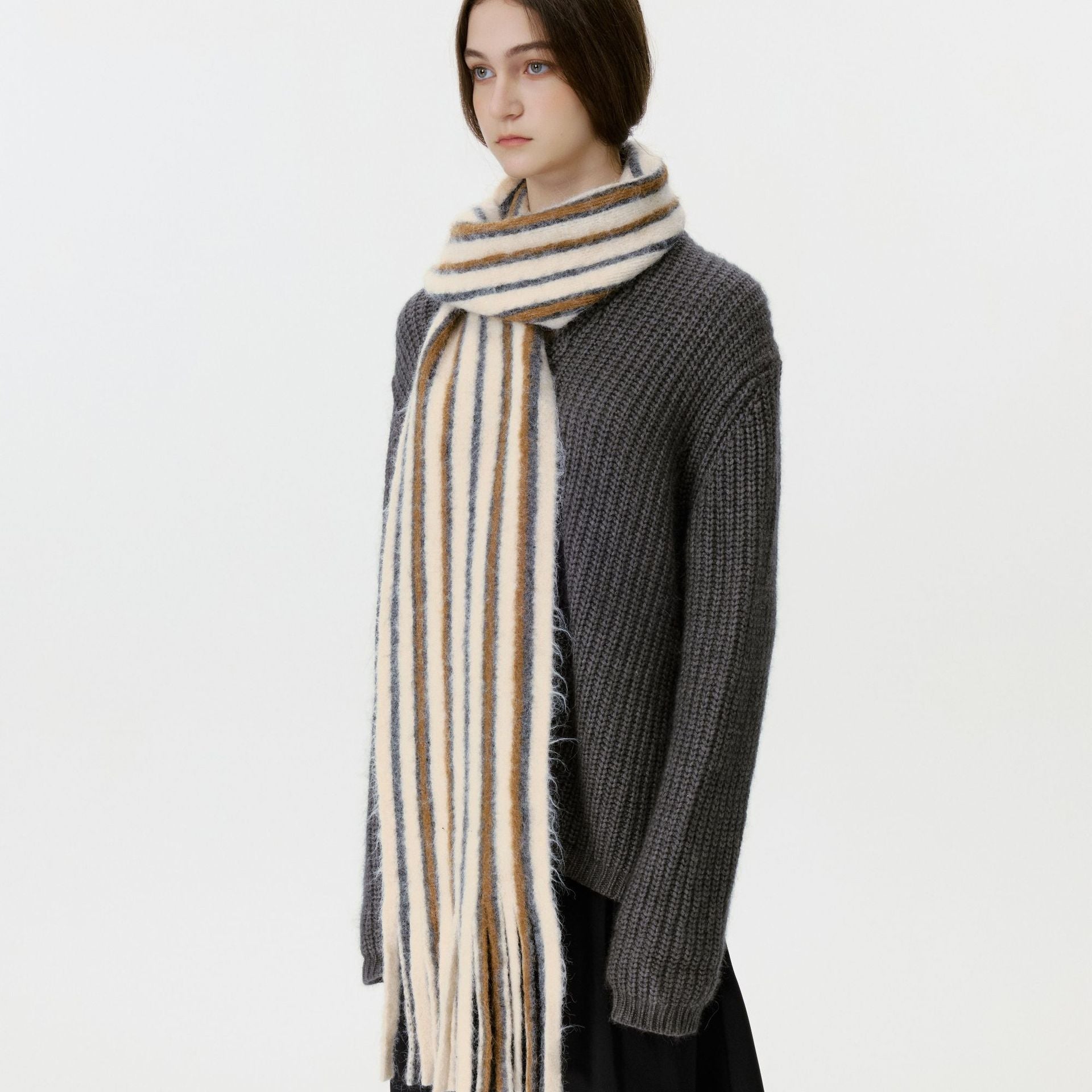 Stylish Color Block Striped Tassel Scarf 6W6NSW294