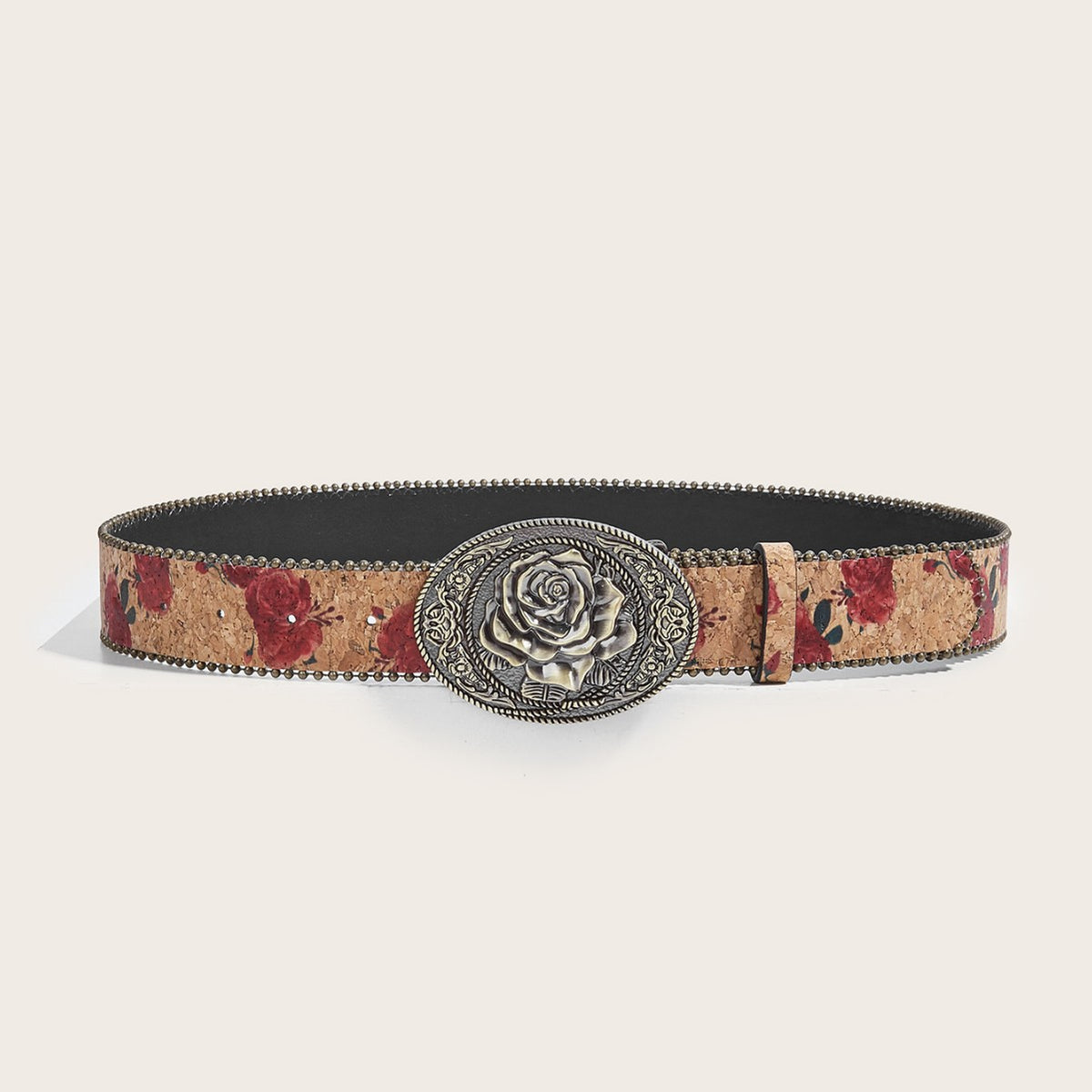Vintage Rose Print Metal Rose Bucket Belt 6W6JBT216