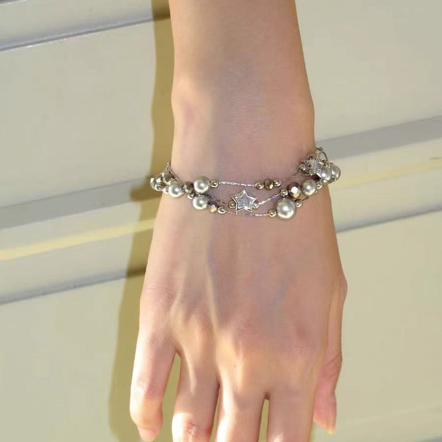 Classic Muti-Layered Pearl Beaded Chain Bracelet 6W6JBR364