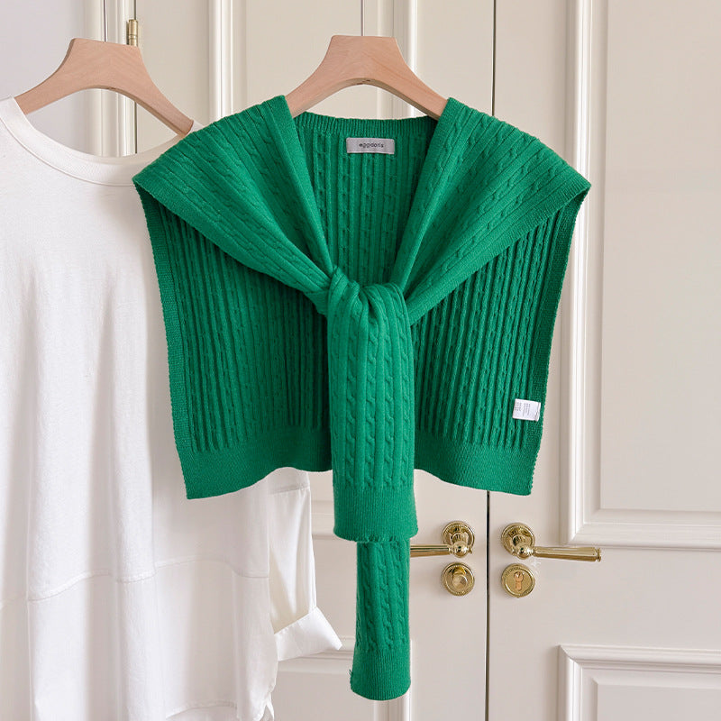 Trendy Cable Knit Solid Color Sweater Shawl 6W6NSC54