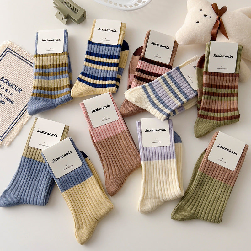 Striped Color Block Simple Ribbed Socks DP25A448