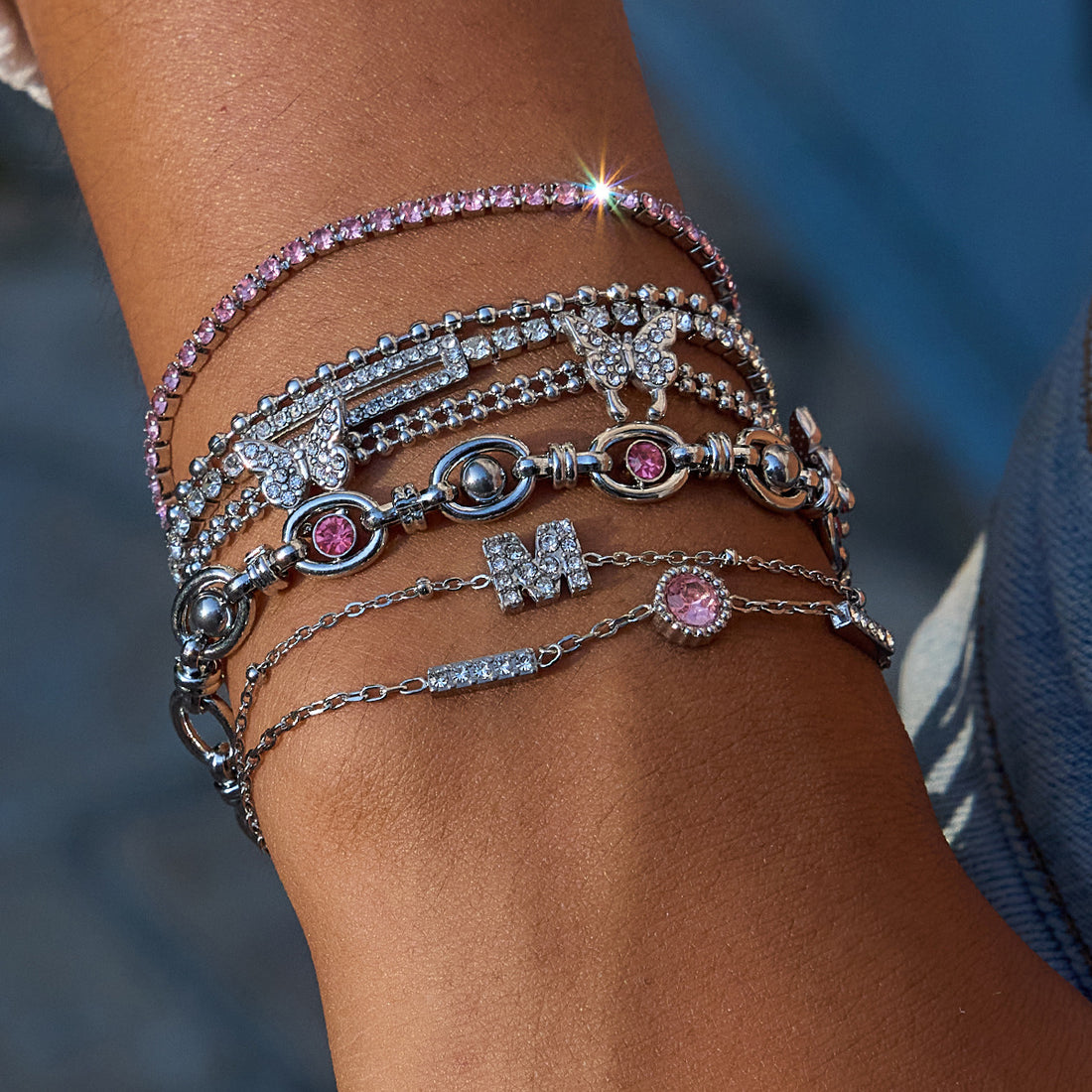 Stainless Steel Charm Linked Chain Strand Bracelet DP25E770