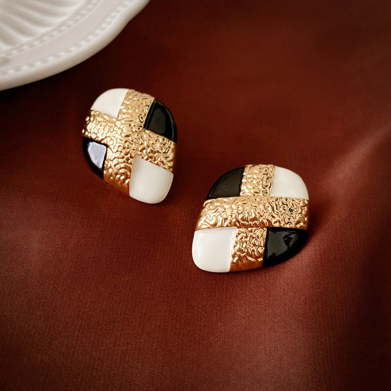French Style Enamel Gold Plated Stud Earrings 6W6JER760