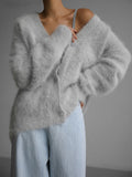 V-Neck Loose Mohair Cardigan - DippedShop Wholesale - #2451