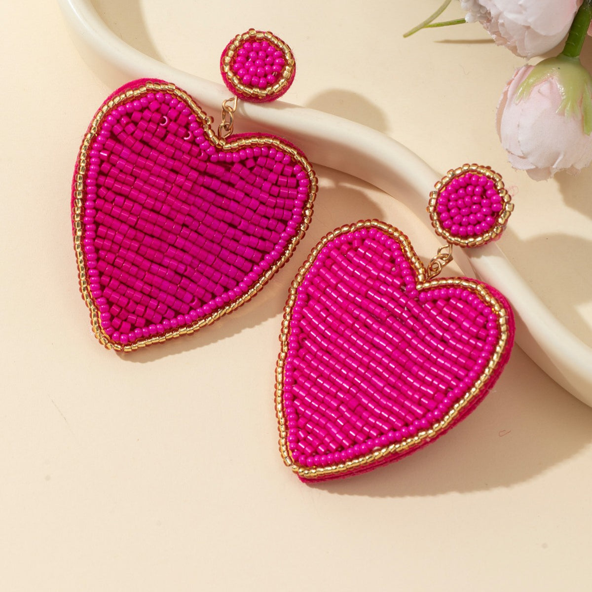 Beaded Heart Dangle Earrings - DippedShop Wholesale - #2227