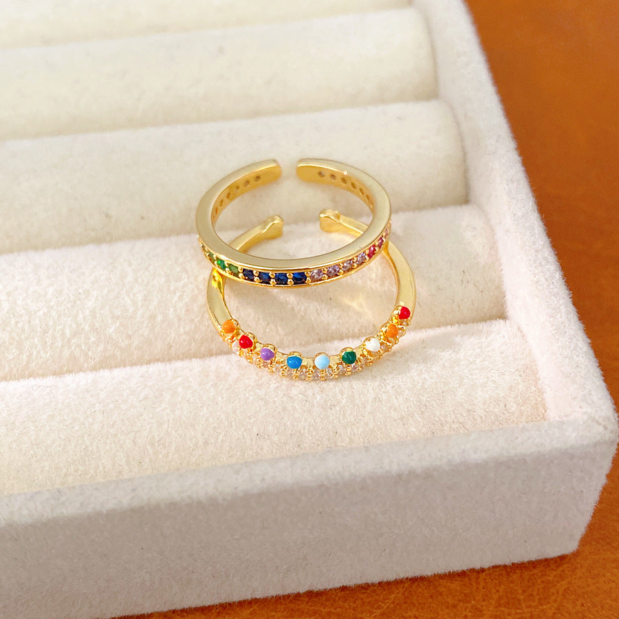 2 Pcs Simple Colorful Cubic Zirconia Open Ring Set 6W6JRG377