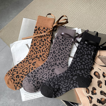 Leopard Bow Socks - DippedShop Wholesale - #2627